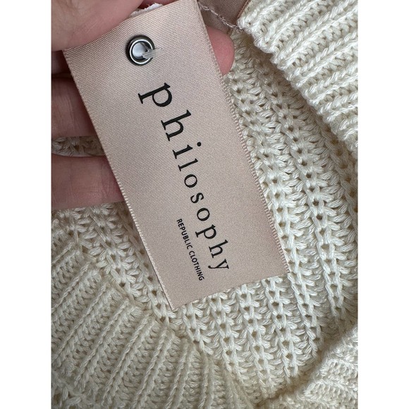 Philosophy Ivory Crew Neck Sleeveless Cable Knit Sweater M - Picture 9 of 12